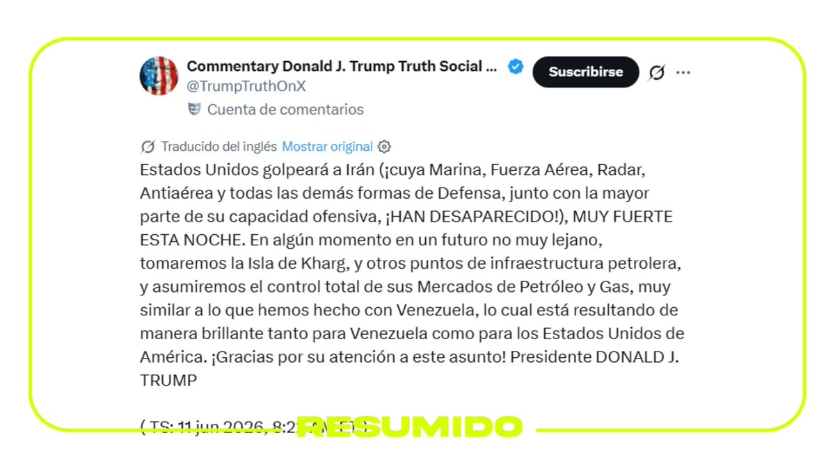 Donald Trump afirmó que Estados Unidos va a atacar Irán "con mucha fuerza" este jueves