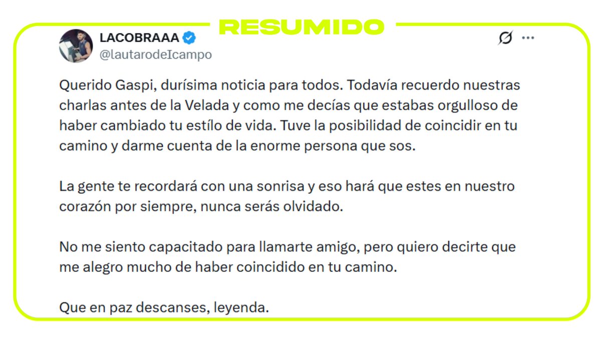 La Cobra le dedicó unas palabras a Gaspi en X
