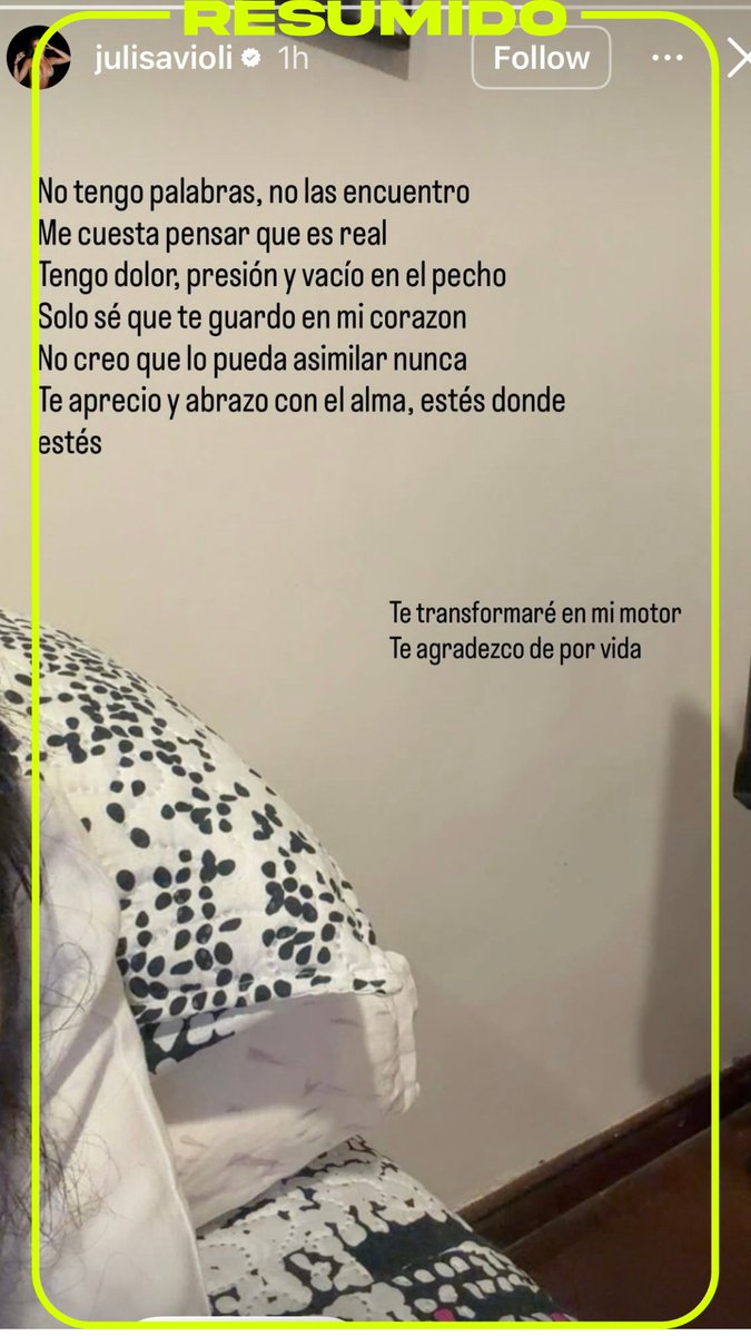 Juli Savioli expresó su dolor en redes por la muerte de Gaspi, su ex novio