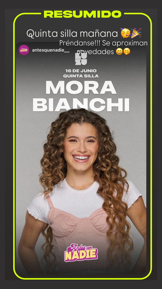 "Se aproximan novedades"

Mora Bianchi mañana será parte de Antes Que Nadie como quinta silla