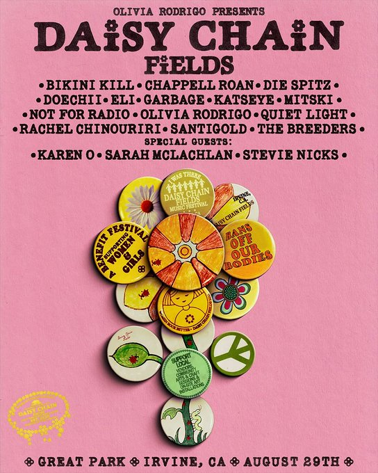 Olivia Rodrigo anunció su festival Daisy Chain Fields encabezado por mujeres como Chappell Roan, Mitski, Doechii, Bikini Kill, The Breeders, Garbage y Katseye