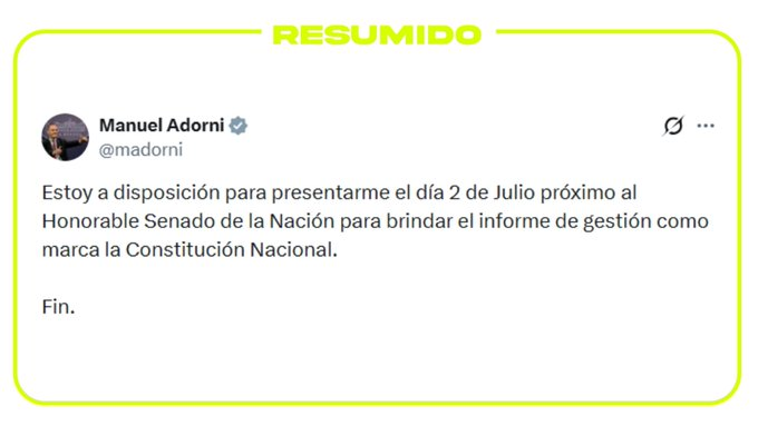 Manuel Adorni confirmó que está a disposición para presentarse en el Senado el próximo 2 de julio