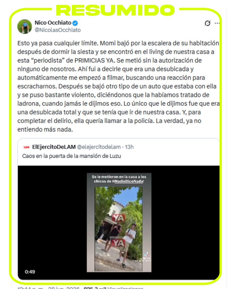 Nico Occhiato aclaró lo que pasó con una periodista que entró a la casa de Nadie Dice Nada en Miami