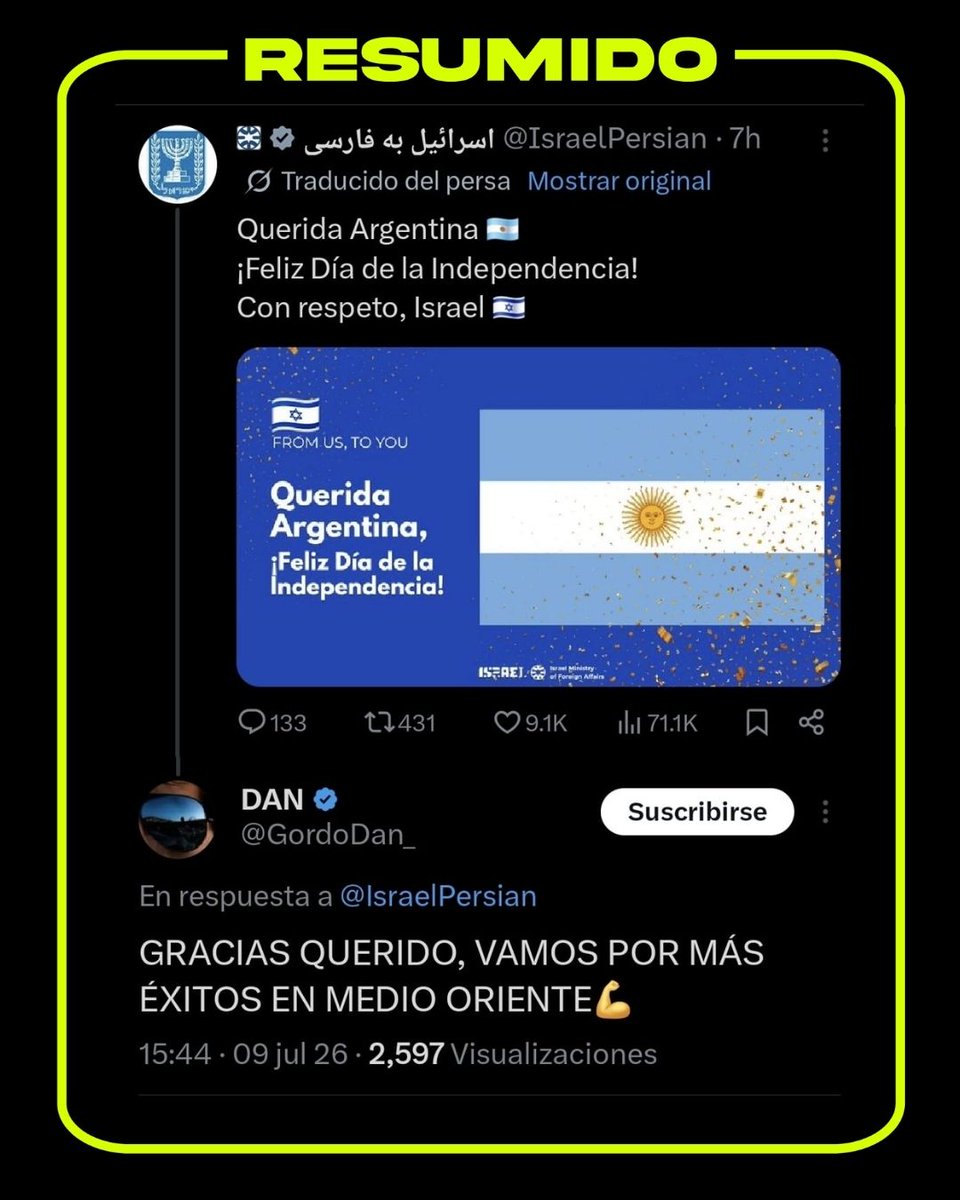 El Ministerio de Asuntos Exteriores de Israel publicó un saludo por el Día de la Independencia