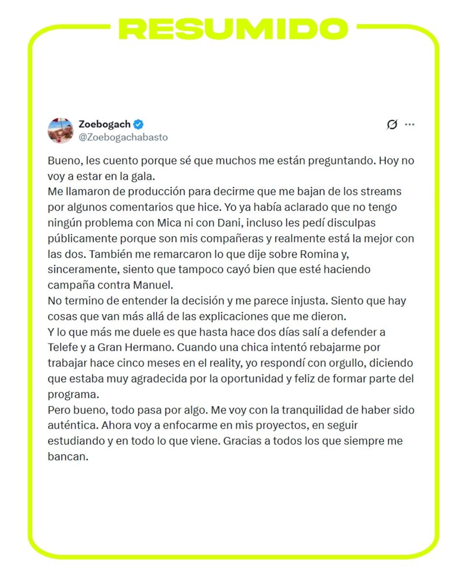 "Siento que hay cosas que van más allá de las explicaciones que me dieron"
Zoe Bogach contó que la desvincularon de los Streams de Telefe