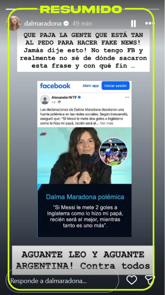 "Aguante Leo y aguante Argentina"
Dalma Maradona desmintió una fake news de facebook