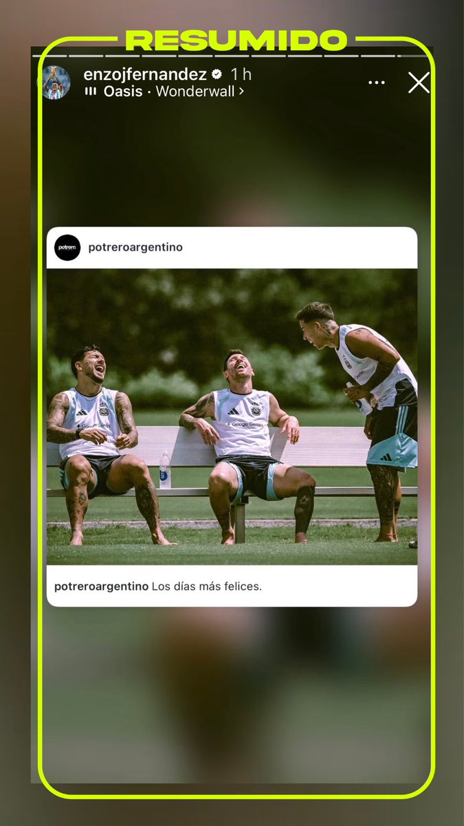 Enzo publicó una historia musicalizada con “Wonderwall” de Oasis