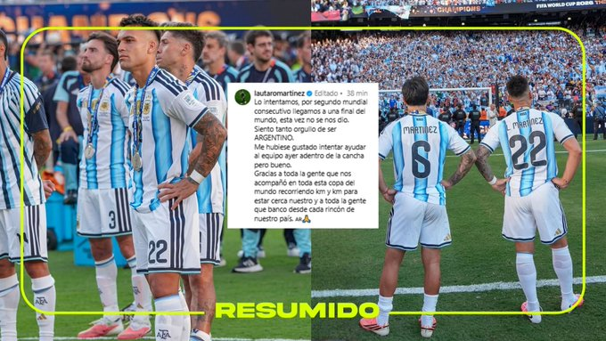 "Me hubiese gustado intentar ayudar al equipo ayer adentro de la cancha pero bueno"
El mensaje de Lautaro Martínez tras perder la final de la Copa del Mundo contra España