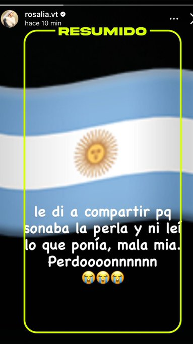 “Ni leí lo que ponía, mala mía. Perdón” 

Rosalía subió una historia pidiendo disculpas por repostear el video de Mía Khalifa en contra de Argentina