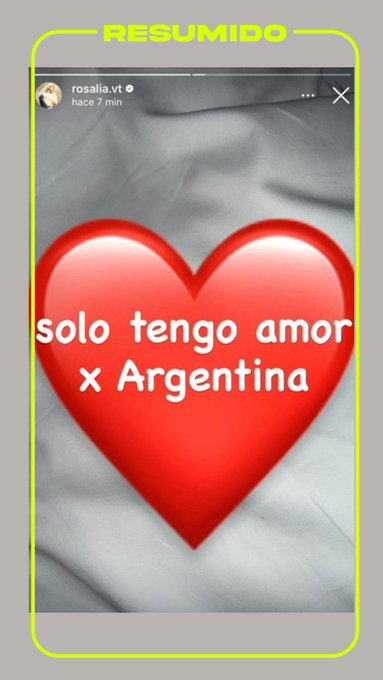 "Solo tengo amor por Argentina"

Rosalía subió una historia más a Instagram sobre Argentina después de su disculpa