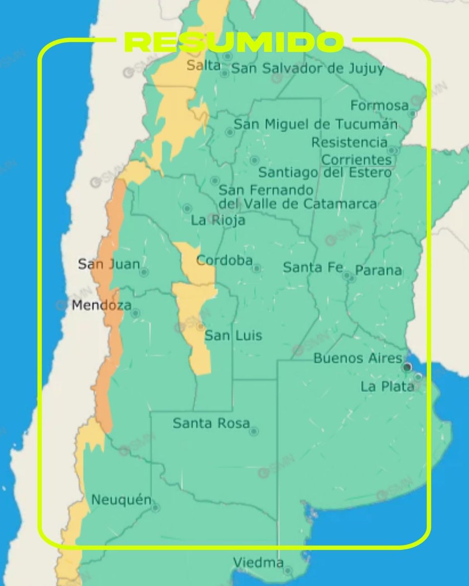 El Servicio Meteorológico Nacional emitió una alerta naranja por nevadas en la zona de la Cordillera de San Juan y Mendoza