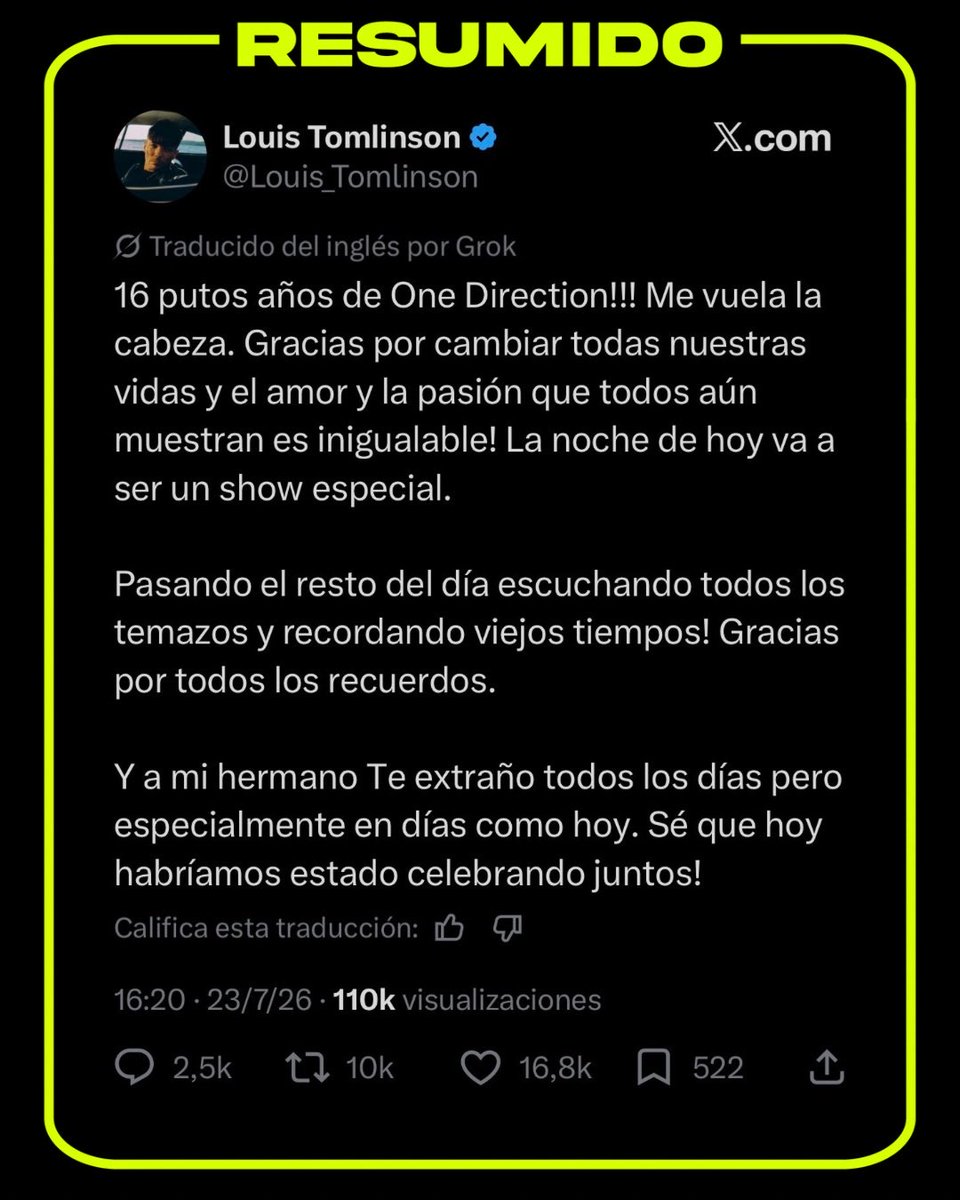 “Te extraño todos los días pero especialmente en días como hoy” 

Louis Tomlinson recordó el aniversario número 16 de One Direction y le dedicó unas palabras a Liam Payne
