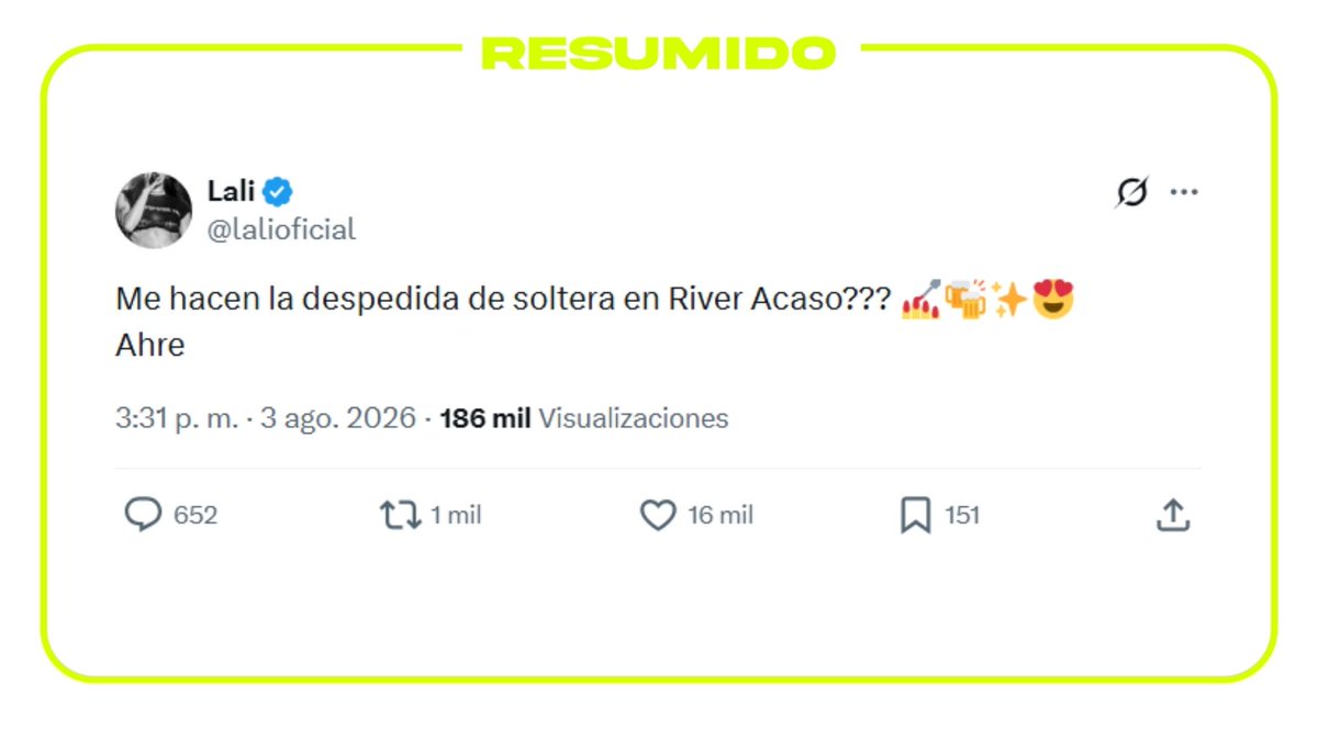 "Me hacen la despedida de soltera en River acaso?"

Lali insinuó que su tercer River es su despedida de soltera con los fans