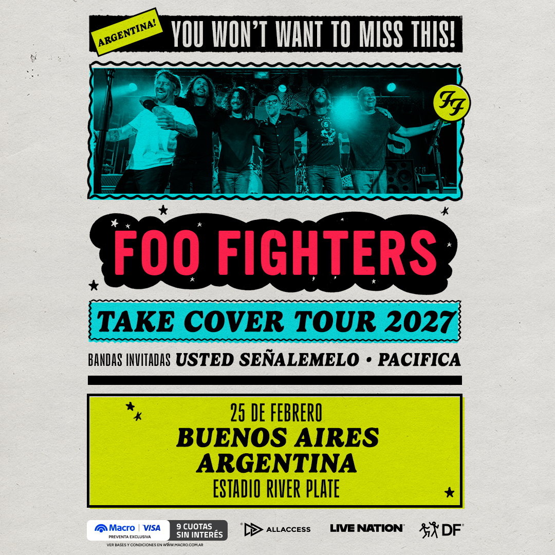 Foo Fighters vuelve a la Argentina: la banda se va a presentar en River el 25 de febrero
💳PREVENTA BANCO MACRO, MARTES 11 DE AGOSTO 10AM
👉🏻VENTA GENERAL, MIÉRCOLES 12 DE AGOSTO 10 AM