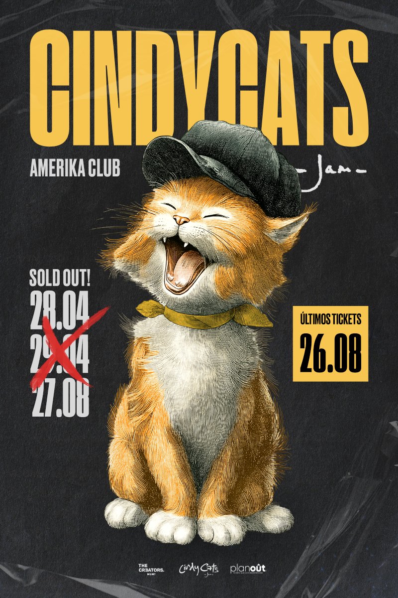 Próximos shows de Cindy Cats:
📆 26 DE AGOSTO | ¡ÚLTIMOS TICKETS!
📆 27 DE AGOSTO | ¡AGOTADO!
📍 AMERIKA
Últimos tickets disponibles únicamente a través de Plan Out