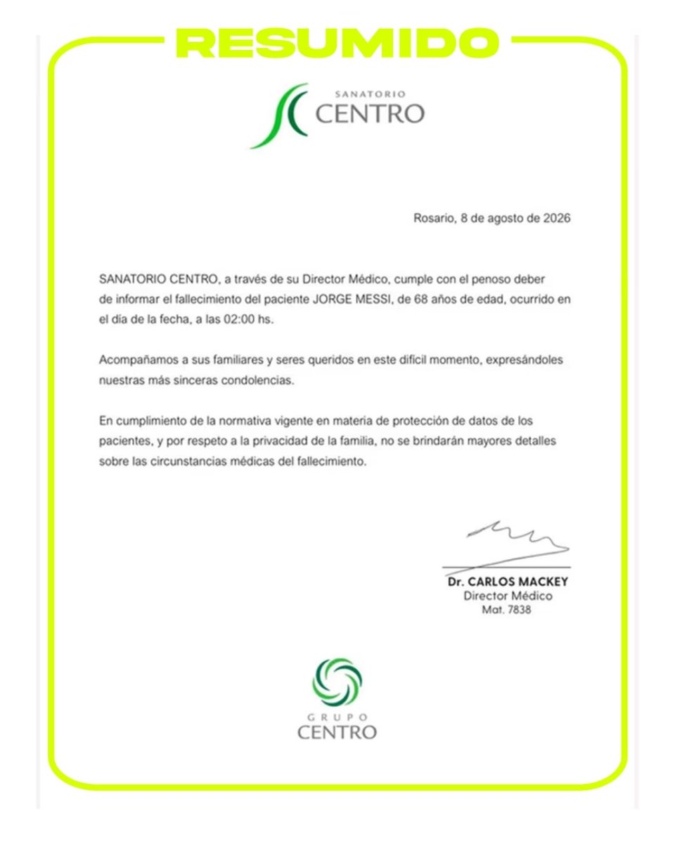 Sanatorio Centro informó la muerte de Jorge Messi a las 2am
