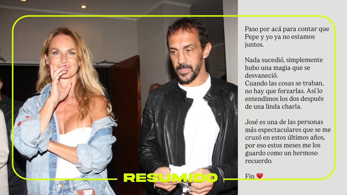 “Nada sucedió, simplemente hubo una magia que se desvaneció”
Sabrina Rojas contó en sus historias de Instagram que se separó de Pepe Chatruc