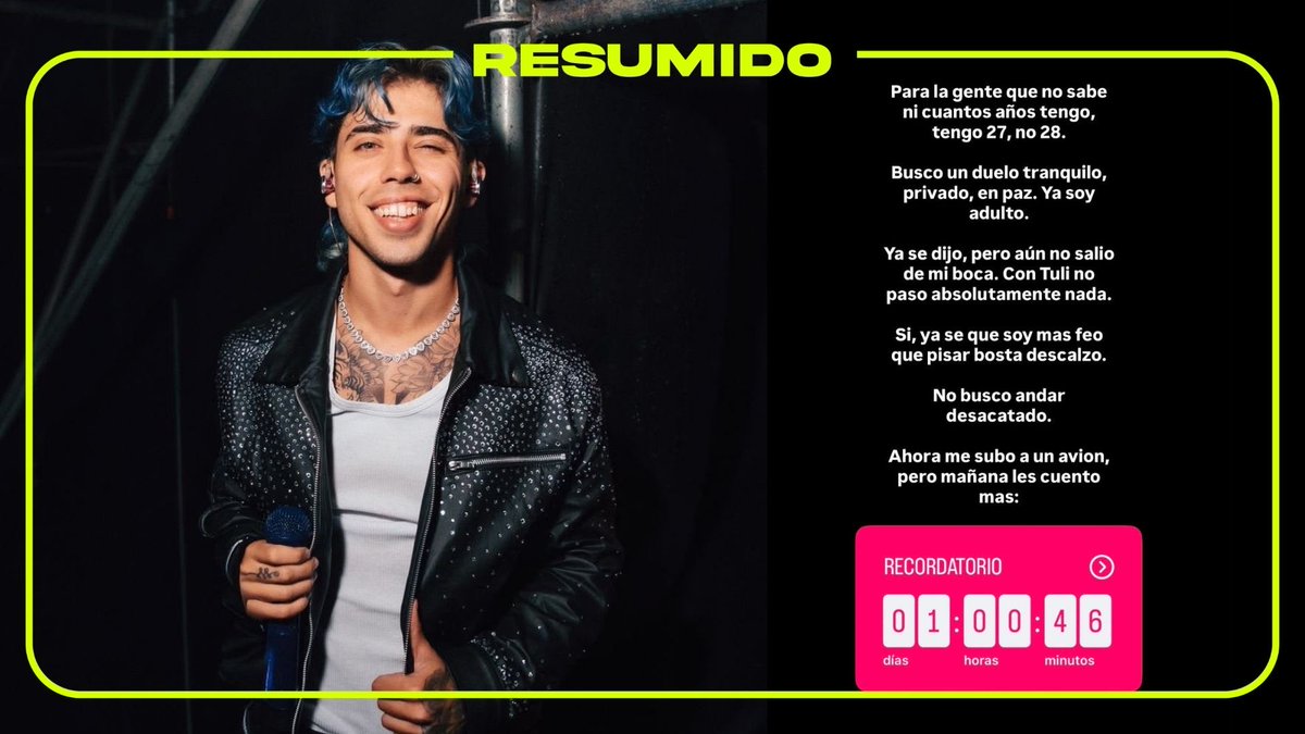 “Busco un duelo tranquilo, privado, en paz. Ya soy adulto” 

LuckRa apareció en sus historias de Instagram y remarcó que “con Tuli no pasó nada”. Además, dijo que mañana va a contar más