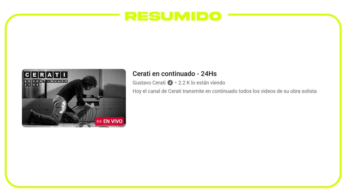 A 67 años del nacimiento de Gustavo Cerati, su canal de YouTube lanzó una transmisión especial de 24 horas para homenajear al artista
