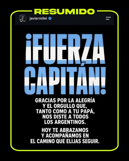 "Hoy te abrazamos y acompañamos en el camino que elijas seguir"  

Javier Milei publicó un posteo dedicado a Lionel Messi