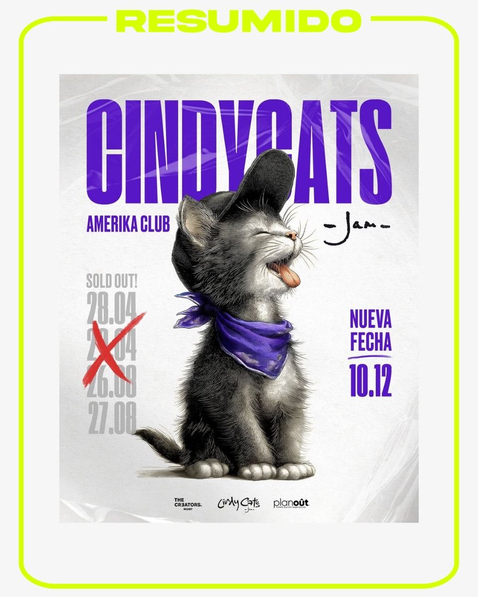 Cindy Cats anunció una nueva fecha para le 10/12 en Amerika 🎸
