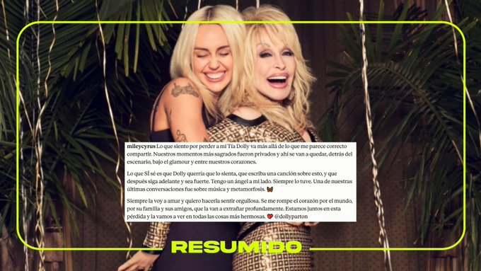 "Siempre la amaré y quiero que se sienta orgullosa"
Miley Cyrus se despidió de Dolly Parton a través de su Instagram