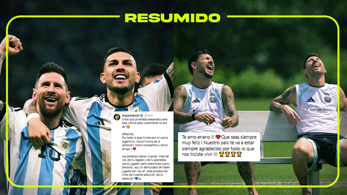 "GRACIAS, por todo lo que hiciste por mí como argentino, como hincha de la selección, como compañero y como amigo" 

El posteo que le dedicó Leandro Paredes a Messi