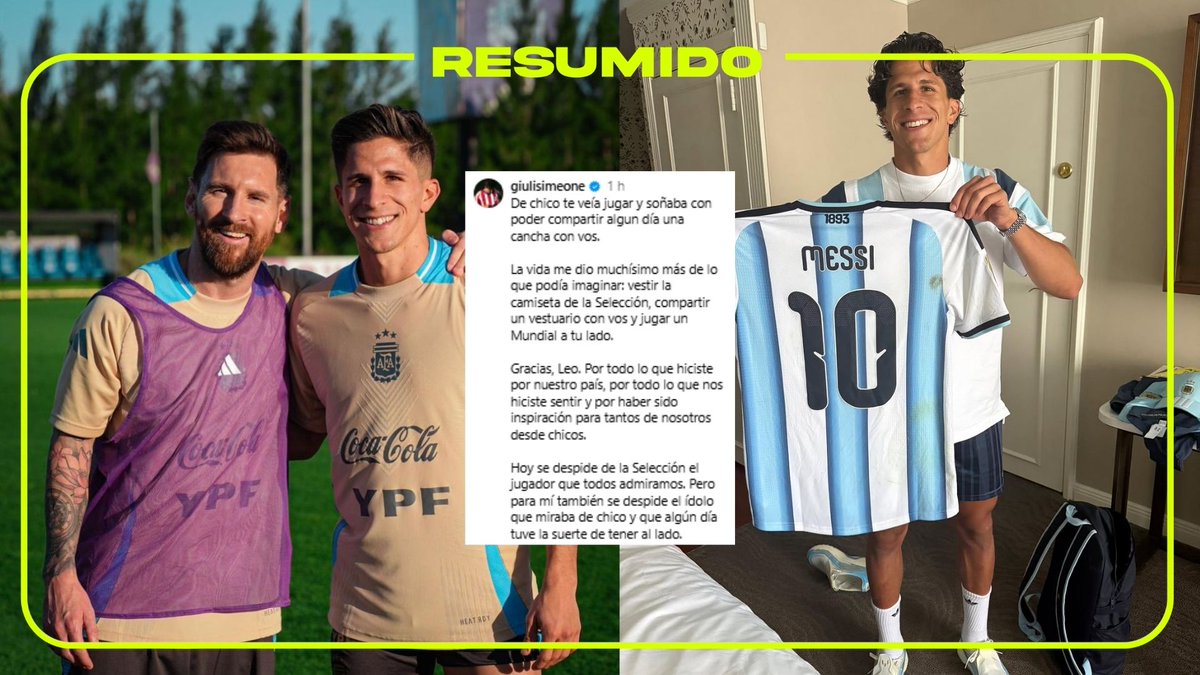"Para mí también se despide el ídolo que miraba de chico y que algún día tuve la suerte de tener al lado"

Giuliano Simeone despidió a Messi y le agradeció por "ser inspiración para tantos chicos"