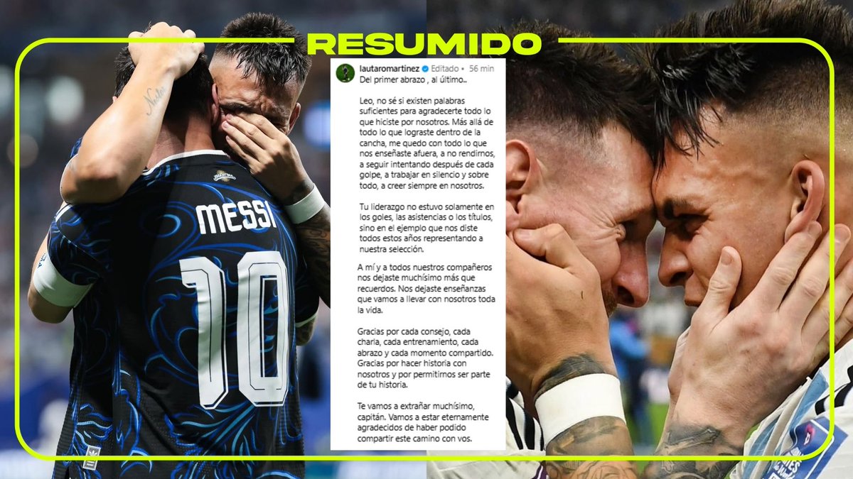 "Gracias por cada consejo, cada charla, cada entrenamiento, cada abrazo y cada momento compartido. Gracias por hacer historia con nosotros y por permitirnos ser parte de tu historia"
El mensaje de La