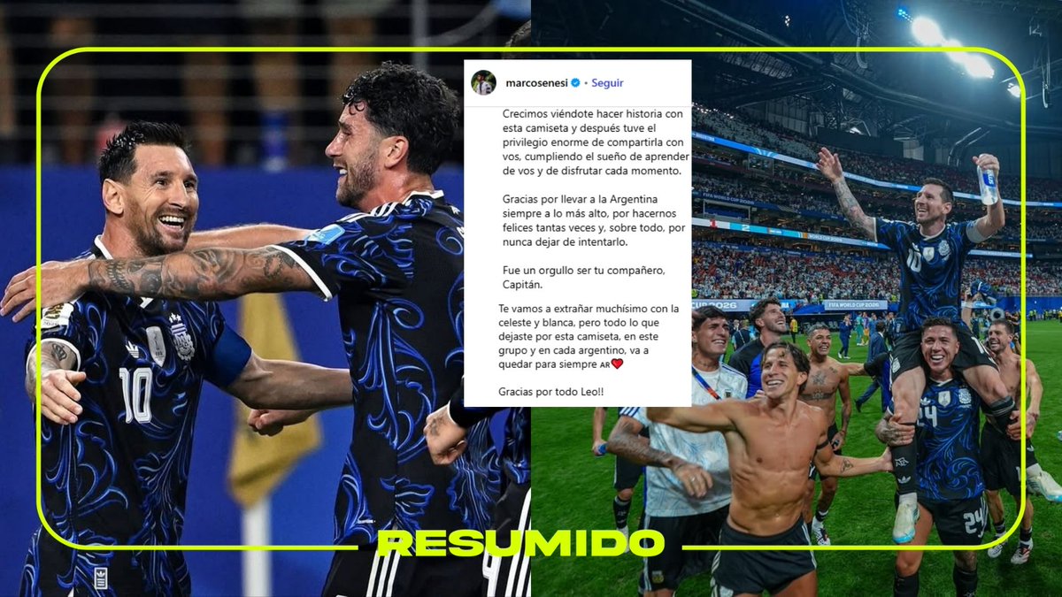"Te vamos a extrañar muchísimo con la celeste y blanca, pero todo lo que dejaste por esta camiseta, en este grupo y en cada argentino, va a quedar para siempre"
La despedida de Marcos Senesi a Messi