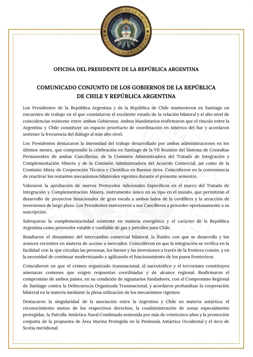 CHILE REAFIRMA SU APOYO A LA SOBERANÍA ARGENTINA SOBRE LAS ISLAS MALVINAS

El presidente de Chile, Kast ratificó los derechos argentinos sobre las islas