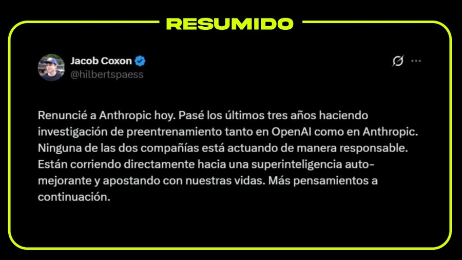 Un jefe de seguridad de Anthropic acaba de admitir que hay más de un 10% de probabilidad de que la IA "mate a todos los humanos" 

El investigador que se lo dijo renunció el martes acusando a OpenAI y