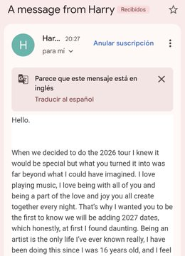 Pero el verdadero problema está en la carta que Harry le mandó a sus fans un día antes del anuncio. Ahí soltó la bomba: estas son las últimas ciudades de "Together, Together".

¿Y después? Ni él sabe.