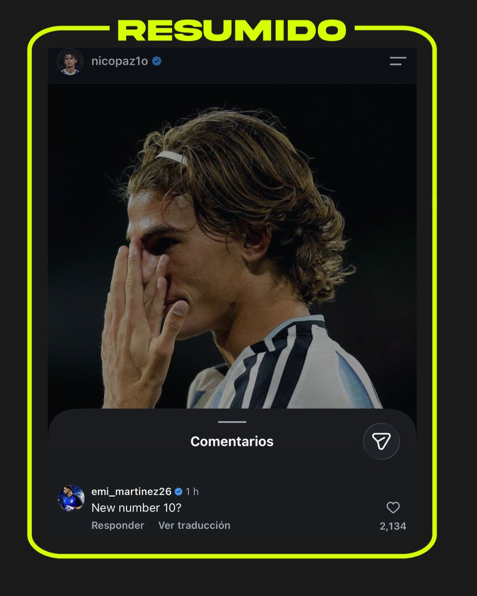 El Dibu Martínez comentó en la publicación de Instagram de Nico Paz: “¿El nuevo número 10?”
¿Qué opinás?