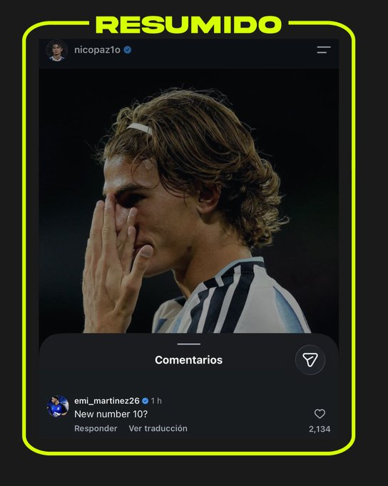 El Dibu Martínez comentó en la publicación de Instagram de Nico Paz: “¿El nuevo número 10?”
¿Qué opinás?