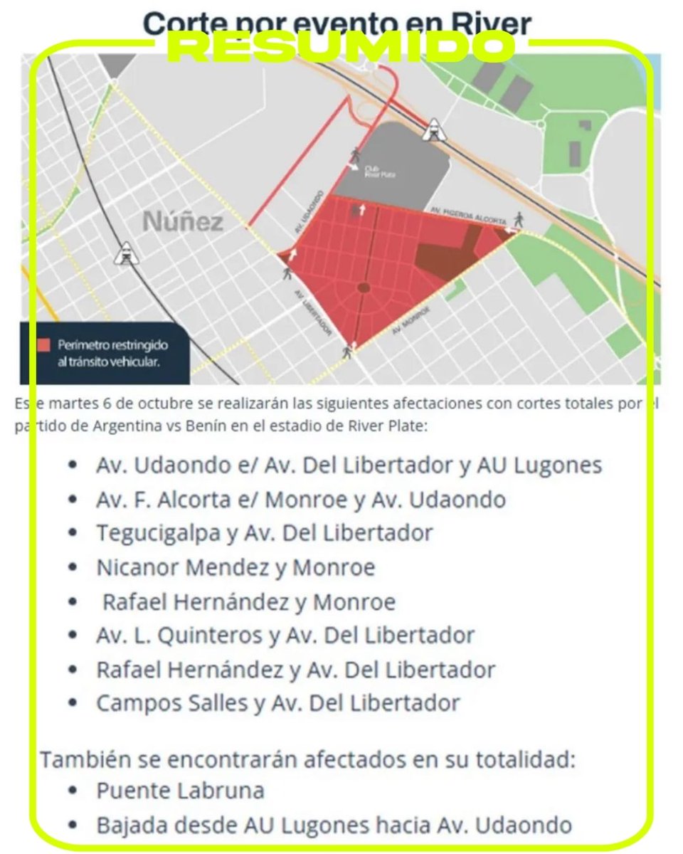 Mapa de cortes de calle por la despedida de Messi en River
Hay un megaoperativo con cortes en las inmediaciones del Monumental de Núñez