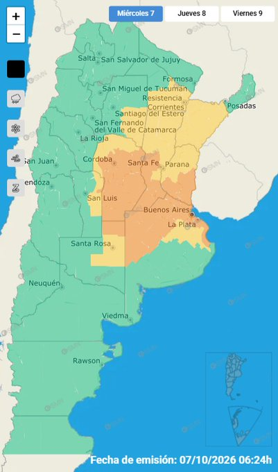 El Servicio Meteorológico Nacional emitió alerta naranja por tormentas en algunas zonas de Buenos Aires, Entre Ríos, Santa Fe, Córdoba, La Pampa y San Luis