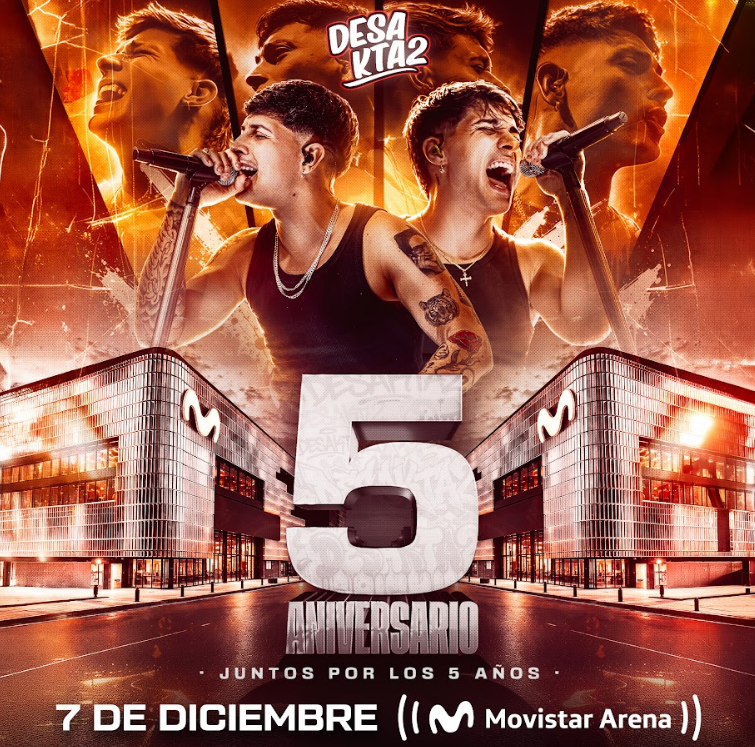 🎶 Desakta2 festeja sus cinco años con un show en Buenos Aires.
La banda se va a presentar el 7 de diciembre en el Movistar Arena para celebrar con sus fans a puro baile
🎟️ Preventa: 15 de octubre a