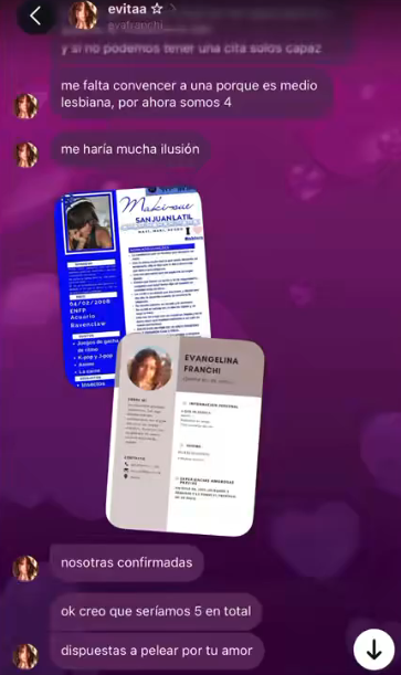 Pero los mensajes iban mucho más allá de una simple propuesta
En las capturas se ve que le decía que quería ser “la 1 en su corazón”, que estaba esperando su respuesta y que podía ir con las otras ch