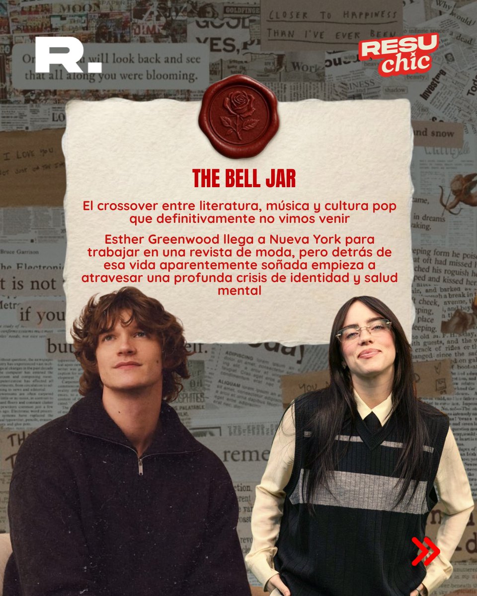 📚 The Bell Jar — Sylvia Plath

Billie Eilish y Connor Storrie, de Heated Rivalry, juntos en una adaptación literaria. Sí, leíste bien.

La historia sigue a Esther Greenwood, una joven que atraviesa un