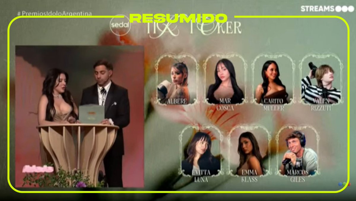 El premio ídolo a TikToker es para Evita Luna. Subió a recibir el premio Marti Benza